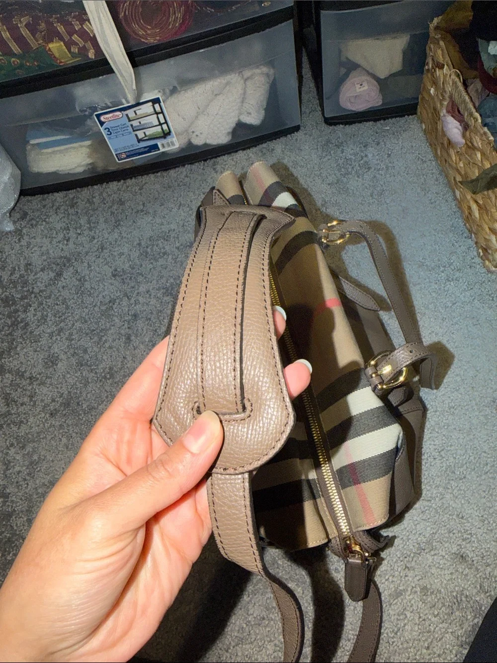 Authentic Burberry Diaper Bag Taupe with Signature Check